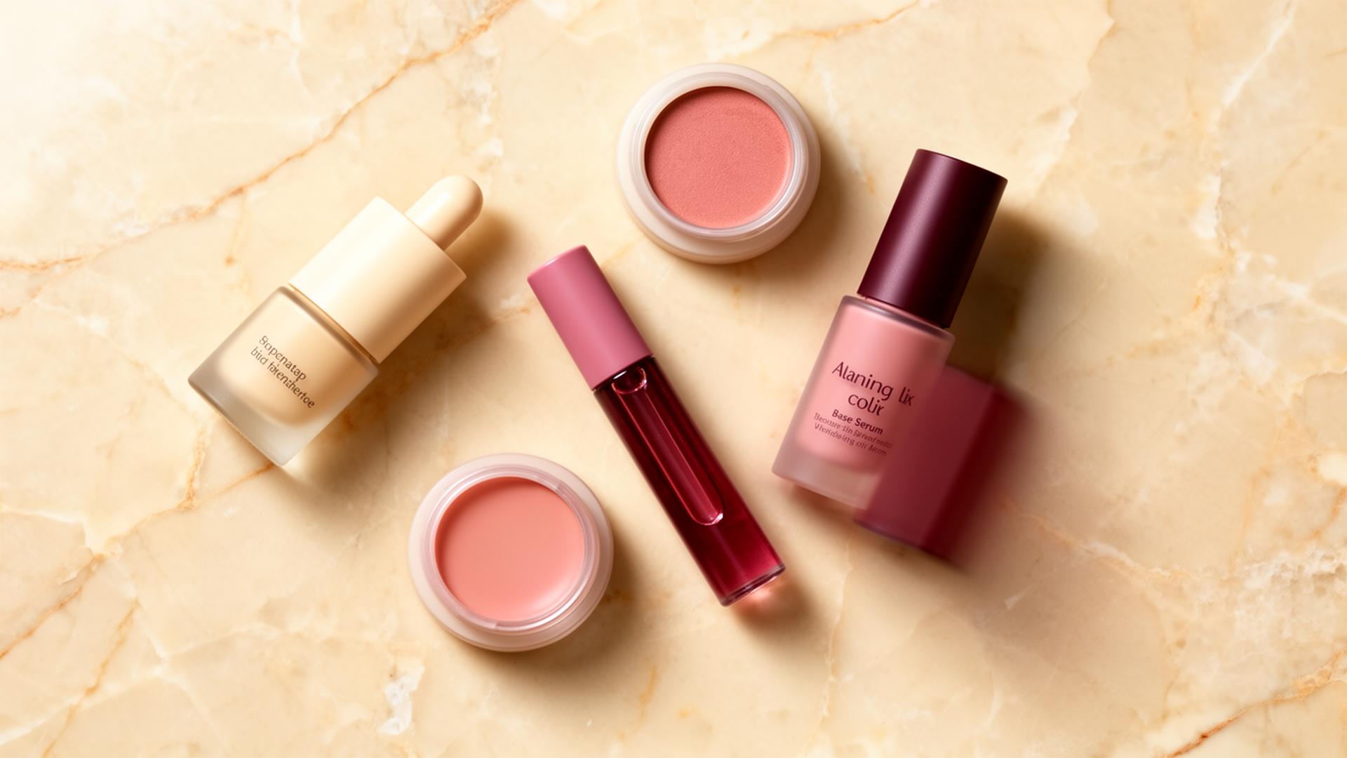 Flat lay de maquillaje limpio y minimalista